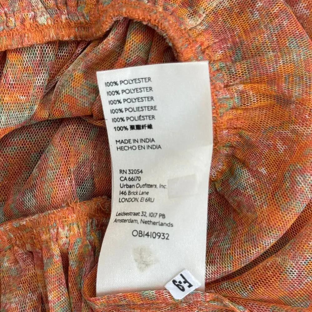 Free People Penelope Blouse Smocked Peplum Dark Orange Mesh Puff Sleeve Top  XS